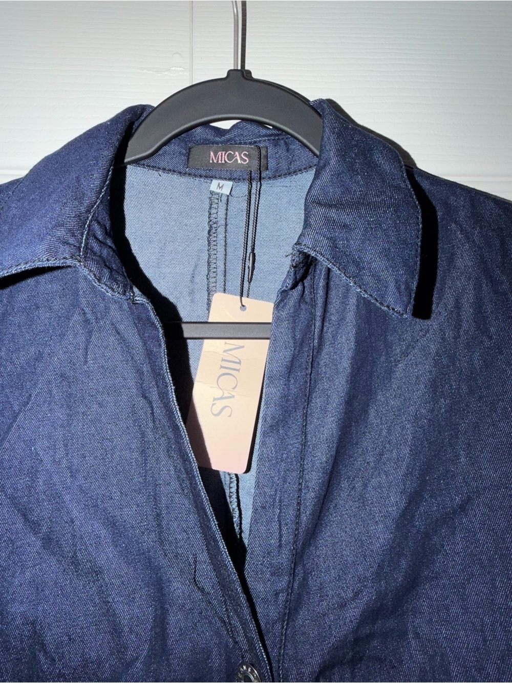 MICAS Classic Button-Front Dark Blue Denim Midi Dress with Zipper on side: SizeM - Picture 4 of 8